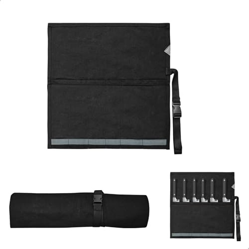 duozoanz Sac à Couteaux en Oxford, Malette Couteau avec 5 Compartiments, Étui Couteau Rigide pour Chef, Pochette Couteau de Cuisine, 47.5x27.5cm, Noir