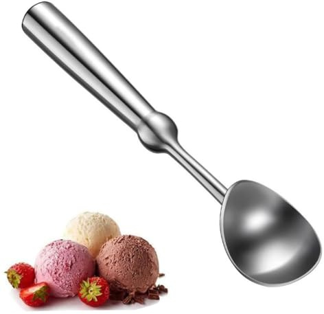 Cuchara de helado, multiuso, resistente, de acero inoxidable, grande, fácil de limpiar, para gelatina, masa de galletas (mango de cintura gruesa, plateado)