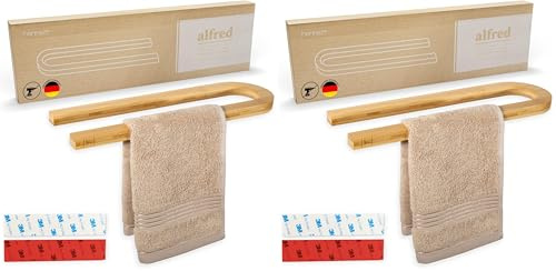 Hennez® Handtuchstange Ohne Bohren - Handtuchhalter für Wand und Tür - Toilettenpapierhalter Holz - Handtuchleiter Bambus - Handtuchregal (Packung mit 2)