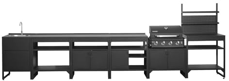 sweeek - Cuisine extérieure 6 modules acier inoxydable avec barbecue gaz 4 brûleurs noir - Kea