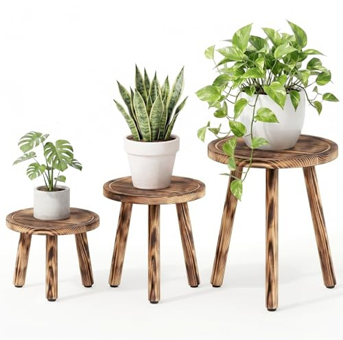 3er-Set Pflanzenhocker Holz, 5.9/7.9/11 Höhe Blumenhocker Holz Pflanzenständer Blumentopfständer für Innen, Blumenständer Rund Hocker Blumentisch für Blumentöpfe, Zimmerpflanzen, Wohnzimmer &Balkon