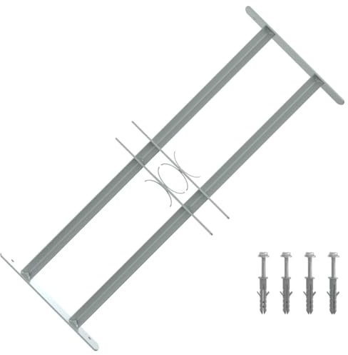 Fönstergaller justerbart 500–650 mm av galvaniserat stål med 2 tvärstänger, monteringstillbehör ingår, horisontellt inbrottsskydd för fönster av trä, plast och aluminium