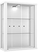 K-Möbel Wandvitrine (80x60x25cm) - Made in Germany - Glasvitrine hängend mit 2 höhenverstellbaren Glasböden aus ESG, Spiegel & LED in Weiss - Schrank mit Glastüren - Hängevitrine Glas