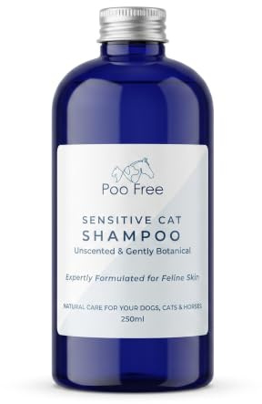 POO FREE Unscented Cat Shampoo (250ml) – Hypoallergenic Deep Clean – pH Balanced for Sensitive Skin – 99% Plant-Based, Fragrance-Free & Cruelty-Free – Professional Grooming Grade