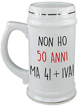 bubbleshirt Boccale da birra Compleanno - non ho 50 ma 41 + IVA - evento - in ceramica - capienza 50 cl - idea regalo