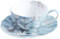 ufengke 8oz Blue Fine Bone China Coffee Cup with Saucer,Colored Flowers,White Crane Porcelain Tea Cup and Saucer