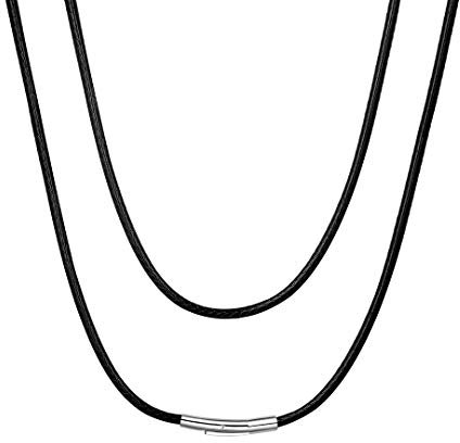 ChainsHouse Leather Cord Necklace 3mm 16 Inch Black Braided Wax Rope Cord Chain for Pendant Women Ladies Mens Leather Chain