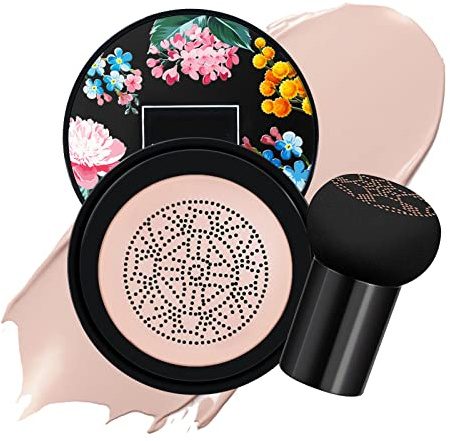 KYDA Mushroom Head Air Cushion BB Cream, Mushroom Foundation for Older Women, Moisturizing CC Cream Foundation for Mature Skin, Even Skin Tone Concealer, 0.71oz, Natural Porcelain