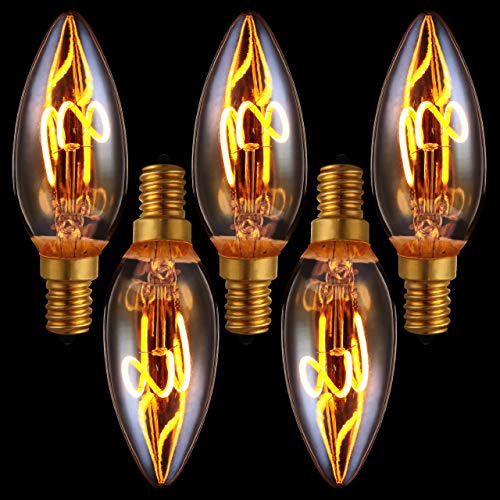 Edison LED-Filament-Kerze dimmbar E14 2,5 Watt Einzelwendel 1.800 K extra-warmweiß 136lm C35 LED-Leuchtmittel Dekolampe Vintage Retro 5-Pack