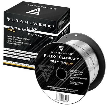 STAHLWERK FLUX Fülldraht Ø 0,8 mm E71T-GS – 1 kg D100-Spule für 16 mm Dorn