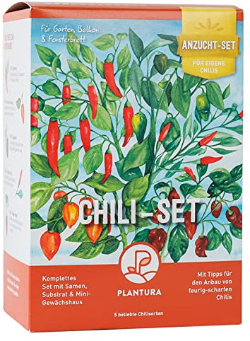 Plantura Chili-Anzuchtset, 5 Chili-Sorten, komplettes Set mit Mini-Gewächshaus, Geschenkidee