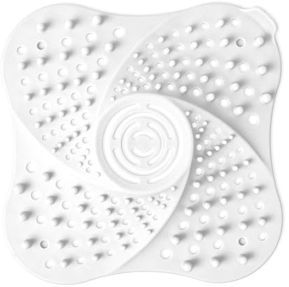 Filtri per Scarico, 1 pezzo, Bianco, 13 x 13 cm, TPR, con 4 potenti ventose, Protezione scolo del bagno, Filtro per la doccia, Raccogli capelli per vasca, Pulizia Facile, Fornitura Bagno, Vasca bagno