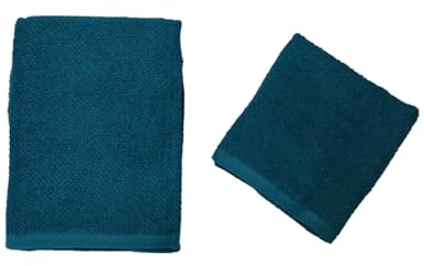 Maison sucrée Asciugamano Viso più Asciugamano ospite in Spugna Puro Cotone da 450 gr/Metro Quadro, Ottanio
