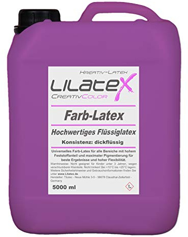 5 Liter Lilatex farbiges Flüssiglatex/Farblatex/Latexmilch - dickflüssiges Naturlatex in PURPUR LILA