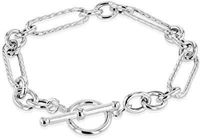 Tuscany Silver Damen-Armband Figaro-Erbskette T-Stab Kordel-Design-Glied 7,5mm 19cm