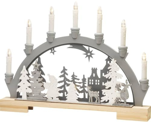 Konstsmide Candle Arch/LED Santa and Reindeer Scene Wooden Table Decoration/Indoor Use (IP20)/Transformer or Battery Operation (Excl.)/10 Warm White Diodes/Transparent Cable