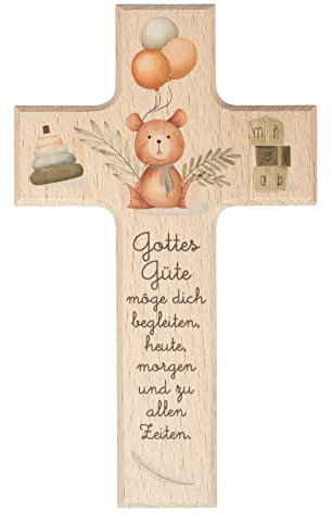 Praisent Kreuz aus Holz für Kinder mit Spruch | Taufgeschenk Kinderkreuz Geschenke zur Taufe, mehrfarbig, 9 x 15 cm