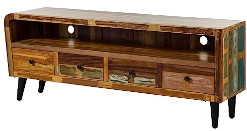MASSIVMOEBEL24.DE | Sixties TV-Board aus Massivholz #119 Altholz - Mehrfarbig, lackiert mit 4 Schubladen + offenes Fach 180 x 45 x 70 cm Lowboard