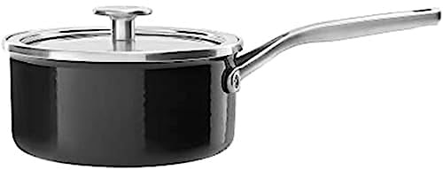 KitchenAid Steel Core Enamel 18 cm/2 Litre Saucepan with Lid, German Engineered Enamel, Induction, Oven Safe, Onyx Black