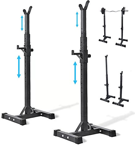 wuuhoo® Profi Langhantelständer Ramon, stabil belastbar bis 300kg, Squat Rack höhenverstellbar mit 2 Ablagen mit Gummischutz für Zuhause