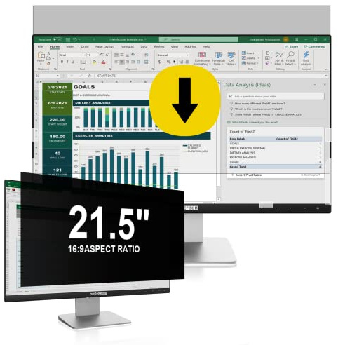 Computer Privacy Screen 21.5 Inch 16:9 Aspect, Removable Anti Blue Light Glare Filter, Anti-Scratch Shield for HP/Lenovo/Dell/Acer/Asus/ThinkPad
