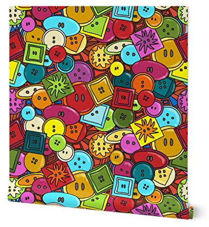 Spoonflower Commercial Grade Wallpaper Swatch - Graffiti Bright Geometric Fun Sewing Buttons Traditional Wallpaper