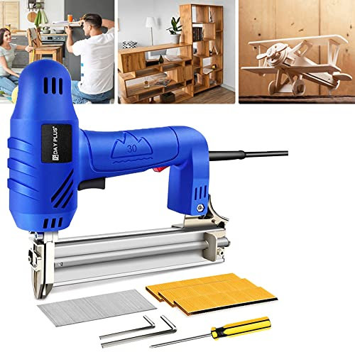 Nail Gun Corded,Stapler Gun & Brad Nailer 2-in-1 Kit with 300pcs Staples and 100pcs Brad Nails, 16A Air Nail Gun,W1.25x T1.0mm, Upholstery Corded Staplers for Wood Home Work Tool