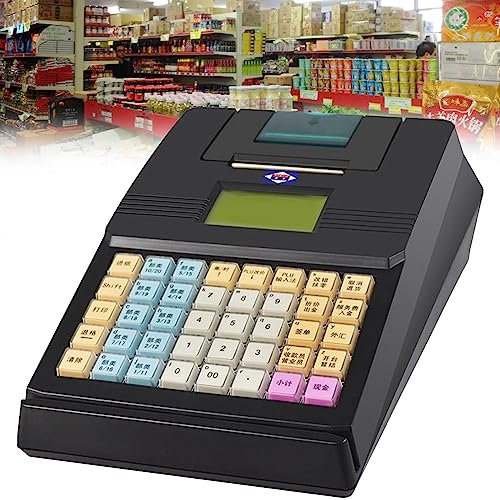 NYANS Kommerzielle Elektronische Mini Registrierkasse, Vollständige Englische Tastatur, für Kleinunternehmens Supermärkte, Intelligente Kassen mit 40 Tasten und Thermodrucker,Black