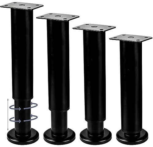 7-13 Inch / 18-32cm Adjustable Furniture Legs, 4 Pcs Black Metal Bed Frame Center Slat Support Feet Heavy Duty DIY Replacement Legs for Cabinet Table Sofa Couch Chair Desk