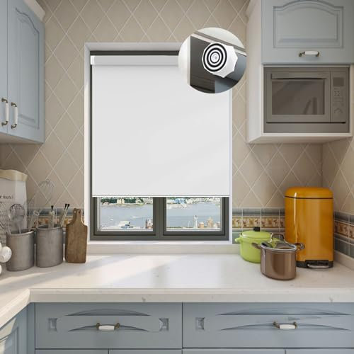 Fensterrollo innen Ohne Bohren Klemmfix 35 x 100 cm Einfache Installation Easyfix, Rollo Beschattung lichtundurchlässig I Flexibler Seitenzug für Fenster und Türen, Weiß
