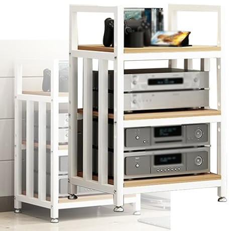 Audio-/Video-Komponentenschrank, 3-stöckig, Stereo-Regal, Stehturm, verstellbare Holzpaneele für Zuhause/Büro/Audio-Video, Medien-Organizer-Regal