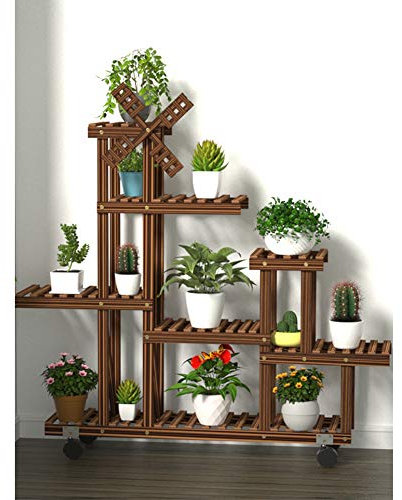 TEmkin Portafiori per Piante con Ruote Scaletta in Legno Scaffale per Vasi per Piante da Interno ed Esterno per Cortile Giardino Patio Balcone, Stile 2 (Stile 5)