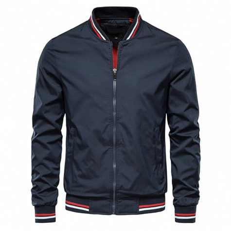 BOIWEX Dünne Bomberjacke Für Herren, Leicht, Atmungsaktiv, Baseballjacke, Lange Ärmel, Lässige Bikerjacke Mit Tasche, Bequeme Sommer Outdoor Sportjacke, Oberteil, Marineblau, Xl