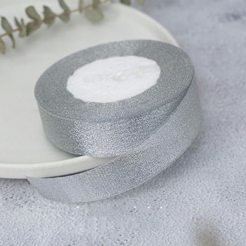 Satinband, 25 Yards/Rolle, 6 mm, 10 mm, 15 mm, 25 mm, 38 mm, 50 mm, Schärpe, Geschenkpapier, Schleife, handgefertigt, DIY-Bastelarbeit, Weihnachts-, Hochzeits-, Party-Dekoration, Glitzer-Silber, Breit
