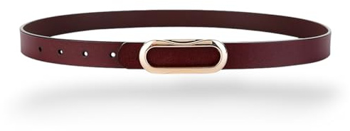 Women's Belt Genuine Leather Belts Durable Waist Belt Gold Solid Color Buckle Waistband For Pants, Jeans, Burgundy, For Waist 30- 36, Women Size M-L, 6-8