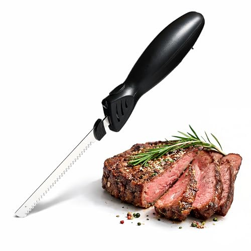 COOK WITH COLOR Electric Knife, 100W Power, Dual Stainless Steel Blades for Precise Cutting, Ergonomic Handle, Low Noise and Vibration, Ideal for Bread, Meat, and Vegetables, Black