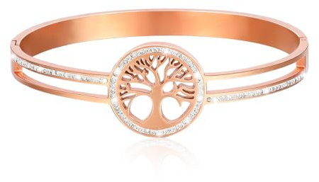 Eigso Arbre de vie en acier inoxydable pour les femmes Hommes Vintage Mode gracieux Charm Box Chain Bracelet pour femme Homme