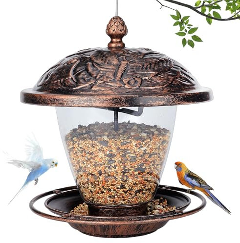 Syunyin Retro Vogelfutterhaus zum Aufhängen – Bronzefarbener Vogelfutterspender, wetterfest für Balkon & Garten