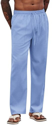 COOFANDY Pantalones Hombre Anchos Pantalones Casual Pantalón de Playa Pantalón Yoga Azul Celeste L