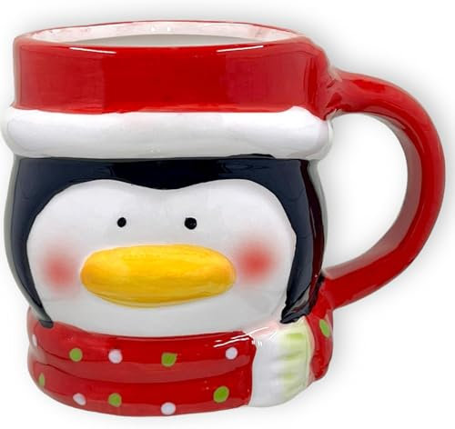 MIJOMA Weihnachtstasse – Bezaubernde Keramik-Tasse mit weihnachtlichem 3D-Design – Perfekt für Heiß- & Kaltgetränke – 300ml – Teetasse Kaffeebecher und Küchendekoration (Frosty Pinguin)