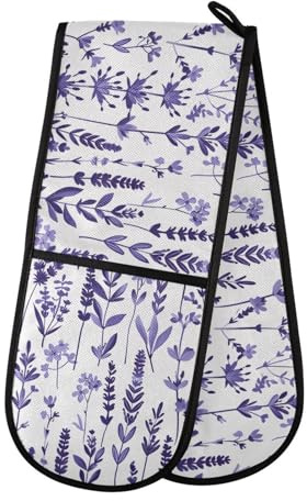 Oven Gloves Double Oven Gloves Purple Lavender Wildflower Oven Mitts Pot Holder Heat Resistant Quilted for BBQ Baking Kitchen Cooking Gloves