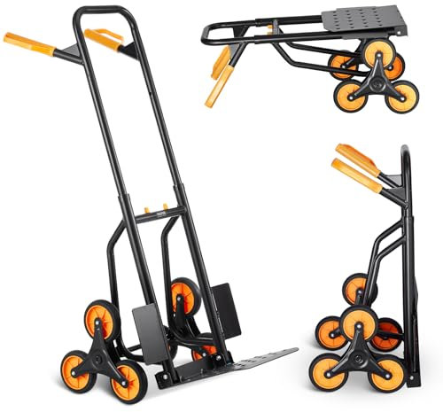 VEVOR Treppensteiger-Sackkarre, Stapelkarre; Transportkarre mit Einer Tragkraft von 200 kg, Transportkarre mit Doppelgriff, 6 Rädern & 2 elastischen Seilen für Zuhause, Büro, Einkaufen, Umzüge, Lager