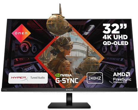 HP Omen 31.5” Gaming Monitor | Omen Transcend 32 | 4K Ultra HD Display | OLED | 240Hz Refresh Rate | 0.03 ms Response Time | 250 Nits | 1.5m:1 Contrast Ratio | Adjustable Height, Tilt, Pivot | White