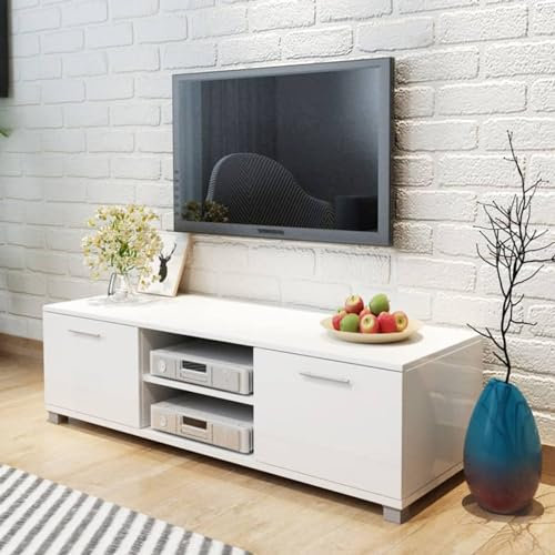 Gecheer Glänsande vit TV-bänk 120 x 40,5 x 35 cm, modernt TV-skåp, TV-bord, TV-skåp, TV-skåp, TV-skåp, vardagsrumsskåp, P243041