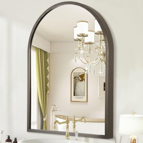 HLFMVWE Arch Metal Framed Bathroom Mirror for Wall, Aluminum Alloy Frame Brushed Wall Mounted Mirror for Livingroom Bedroom Entryway, Anti-Rust, Tempered Glass 50 x 40cm