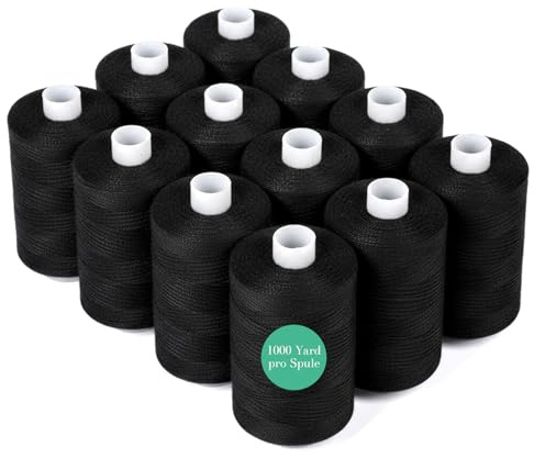StiVerse Lot de 12 fils à coudre - 1000 yards de fil noir - En polyester noir - Polyvalent - Pour machine à coudre à la main, quilter à la main/machines à coudre