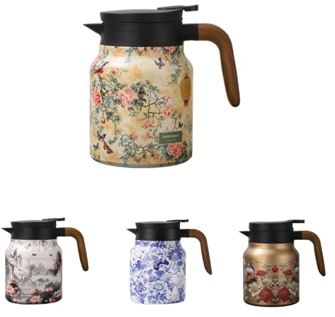 HeFZiYMOZaDP Vintage Blumenmuster Teekanne mit Infusor, Tee thermoskanne mit teesieb,Edelstahl Thermoskanne mit Deckel, für heiße Getränk