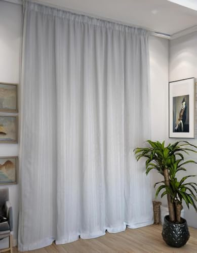 mauro Cortina con Cinta fruncidora, Tejido Gris con Rayas, para salón o Dormitorio Ancho: 280 cm. para rieles de 140/170 cm y Altura de 180 a 281 cm. 280x240 cm
