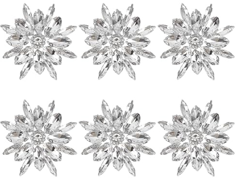 FINGERINSPIRE 6 Stück Blumen Hotfix Strass Applikation 50x47mm Platinklar Glitzernde Strass Applikation Zum Aufbügeln Blumen Kristall Aufnäher Für Hochzeit Braut Hochzeitskleid DIY