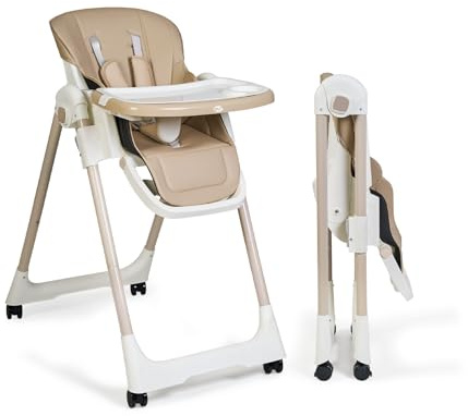 Ms BabyWorld - Chaise haute évolutive pour bébé Tasty | 7 positions de hauteur et 3 inclinaisons | Plateau amovible et repose-pieds réglable | Portable, pliable, jusqu’à 3 ans (Beige)